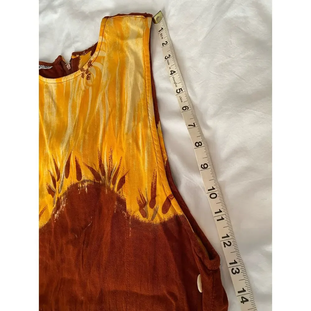 Marla Kim Tie Dyed Yellow & Rust Red Palm Tree Maxi Dress